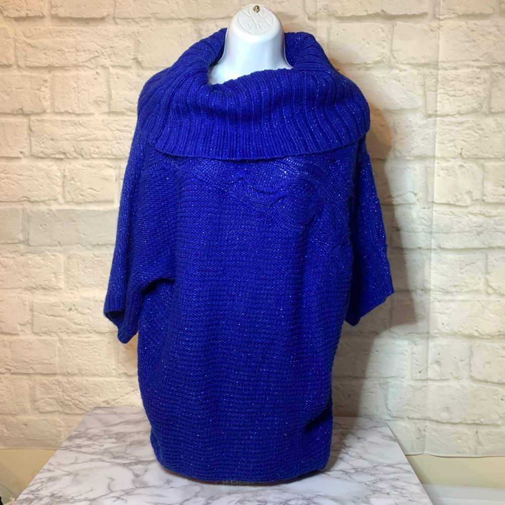 JACLYN SMITH Sparkle Blue Knit Turtleneck Sweater Size Small